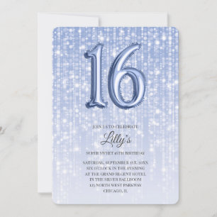 Invitation Bleu Twinkle Lights Foil Balloon 16e anniversaire