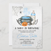 Invitation Bleu Un bébé brasse le Baby shower d'Halloween (Devant)