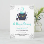 Invitation Bleu Un bébé brasse le Baby shower d'Halloween (Debout devant)