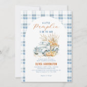 Invitation Bleu Un petit Citrouille Baby shower de camion gar (Devant)