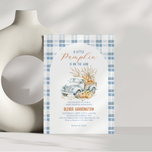 Invitation Bleu Un petit Citrouille Baby shower de camion gar