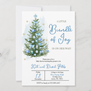 Invitation Bleu Un petit paquet de Baby shower de Noël de joi
