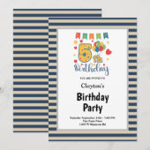 Invitation Bleu/Vanille Grandes Cadres 5ème anniversaire (Devant / Derrière)