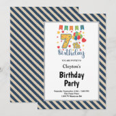 Invitation Bleu/Vanille Grandes Cadres 7ème anniversaire (Devant / Derrière)