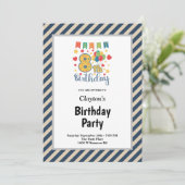 Invitation Bleu/Vanille Grandes Cadres 8e fête d'anniversaire (Debout devant)