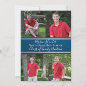 Invitation Bleu Varsity Quad Photo Graduation (Devant)