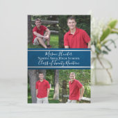 Invitation Bleu Varsity Quad Photo Graduation (Debout devant)