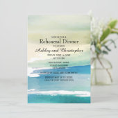 Invitation Bleu Vert aquarelle Océan Mariage répétition (Debout devant)