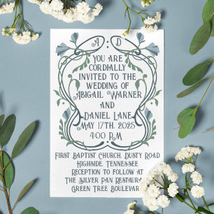 Invitation Bleu-vert Art nouveau Mariage