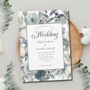 Invitation Bleu Vert Blanc Floral Élégant Formel Mariage