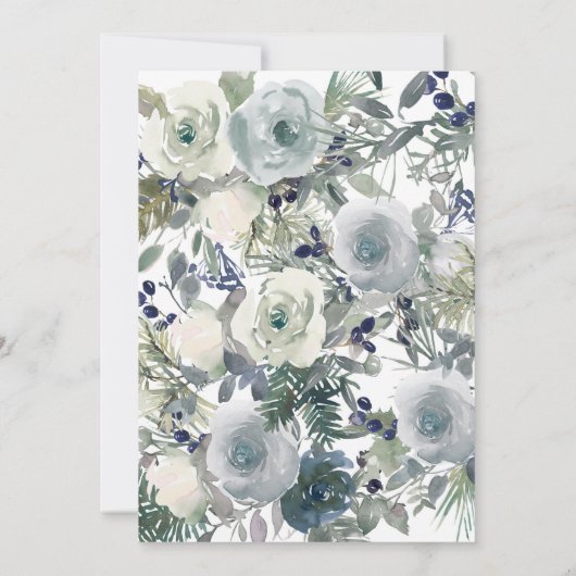 Invitation Bleu Vert Blanc Floral Élégant Mariage formel (Dos)