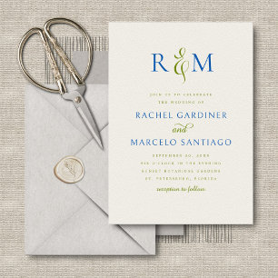 Invitation Bleu vert clair Simple Monogramme Mariage
