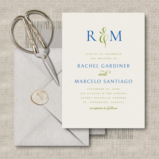 Invitation Bleu vert clair Simple Monogramme Mariage