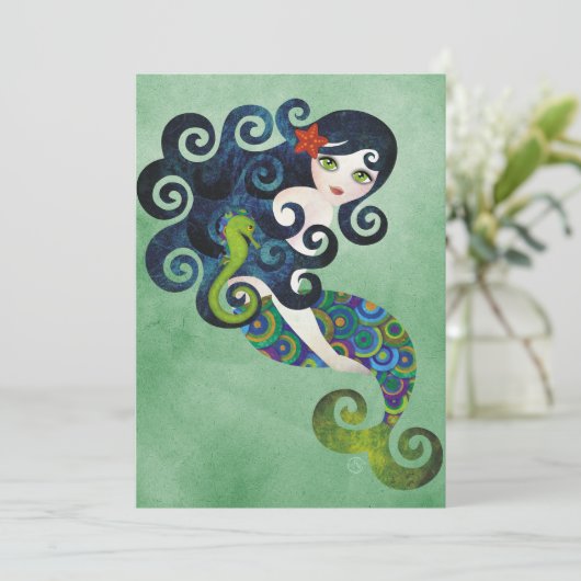Invitation bleu vert de sirène (Debout devant)