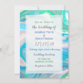 Invitation Bleu, vert et Marbre blanc Fluid Art Mariage (Devant)