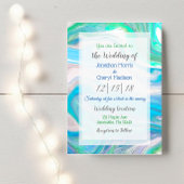 Invitation Bleu, vert et Marbre blanc Fluid Art Mariage