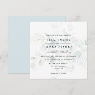 Invitation Bleu vert Eucalyptus Foliage Bouquet Mariage foncé
