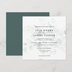 Invitation Bleu vert Eucalyptus Foliage Bouquet Mariage foncé