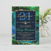 Invitation Bleu & Vert & Faux Gold Parties scintillant Agate (Debout devant)