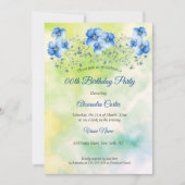 Invitation Bleu Vert Floral Aquarelle fête d'anniversaire (Devant)