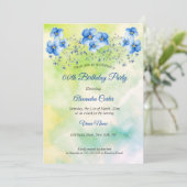 Invitation Bleu Vert Floral Aquarelle fête d'anniversaire (Debout devant)