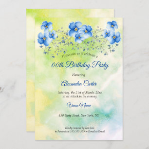 Invitation Bleu Vert Floral Aquarelle fête d'anniversaire