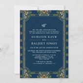 Invitation Bleu Vert Jaune Ikat Anand Karaj Sikh Mariage (Devant)
