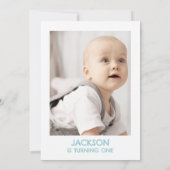 Invitation Bleu Vert Mignon Photo Anniversaire Thème Dinosaur (Dos)