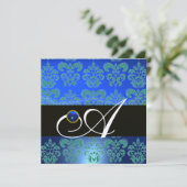 INVITATION BLEU VERT NOIR CHAMPAGNE DAMASSÉ MONOGRAMME (Debout devant)