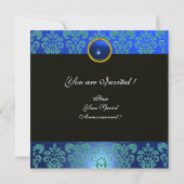 INVITATION BLEU VERT NOIR CHAMPAGNE DAMASSÉ MONOGRAMME (Dos)