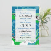 Invitation Bleu, vert noir et Marbre blanc Mariage (Debout devant)