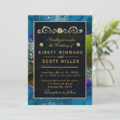 Invitation Bleu & Vert Peacock Agate & or parties scintillant (Debout devant)