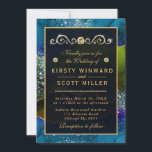 Invitation Bleu & Vert Peacock Agate & or parties scintillant<br><div class="desc">Peacock bleu et vert Agate & faux or parties scintillant design avec or diamants clipart</div>