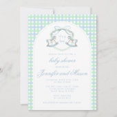 Invitation Bleu vert rocking cheval boho arc bébé garçon douc (Devant)