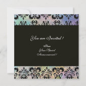 Invitation BLEU VERT SARCELLE NOIR DAMAS MONOGRAMME, blanc (Dos)