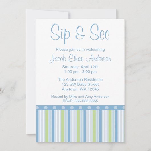 Invitation Bleu vert Sip and See Stripes (Devant)