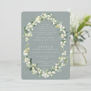 Invitation Bleu Vert Snowberry+Eucalyptus Réception Uniquemen