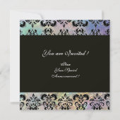 Invitation BLEU VERT TEAL NOIR DAMAS MONOGRAMME , blanc (Dos)