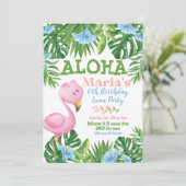 Invitation Bleu Vert Tropical Floral Aloha Luau Anniversaire (Debout devant)