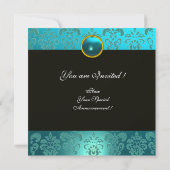 INVITATION BLEU VERT TURQUOISE NOIR OR DAMAS MONOGRAMME (Dos)