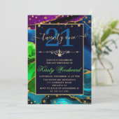 Invitation Bleu Vert & Violet & Paillettes d'Agate Or Anniver (Debout devant)