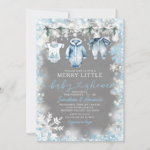 Invitation Bleu Vêtements Bébé Baby shower de flocons de neig