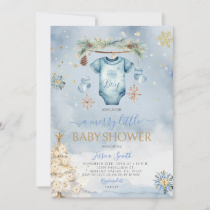 Invitation Bleu Vêtements de bébé hiver C'est un Baby shower 