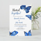 Invitation Bleu Vibrant Papillons Chic Mariage (Debout devant)