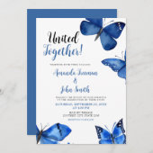 Invitation Bleu Vibrant Papillons Chic Mariage (Devant / Derrière)