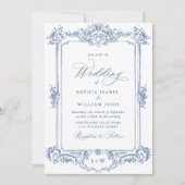 Invitation Bleu Victorian Ornate Grace Floral Mariage QR code (Devant)