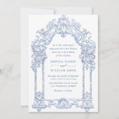Invitation Bleu Victorian Ornate Grace Floral Mariage QR code (Devant)