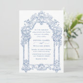 Invitation Bleu Victorian Ornate Grace Floral Mariage QR code (Debout devant)