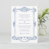 Invitation Bleu Victorian Ornate Grace Floral Mariage QR code (Debout devant)