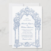 Invitation Bleu Victorian Ornate Grace Floral Mariage QR code (Devant)